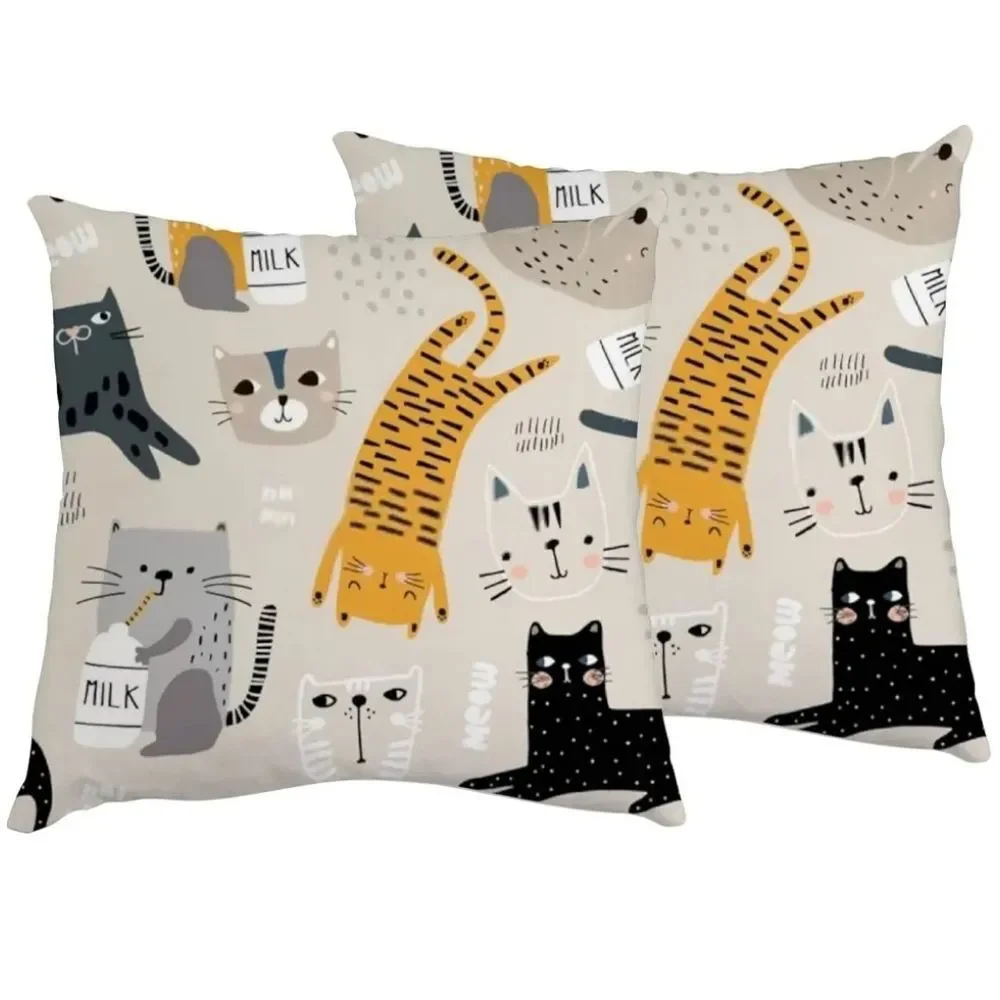 Throw Pillow Covers Set of 2, Soft and Cozy, Funny Cats Square Pillowcases